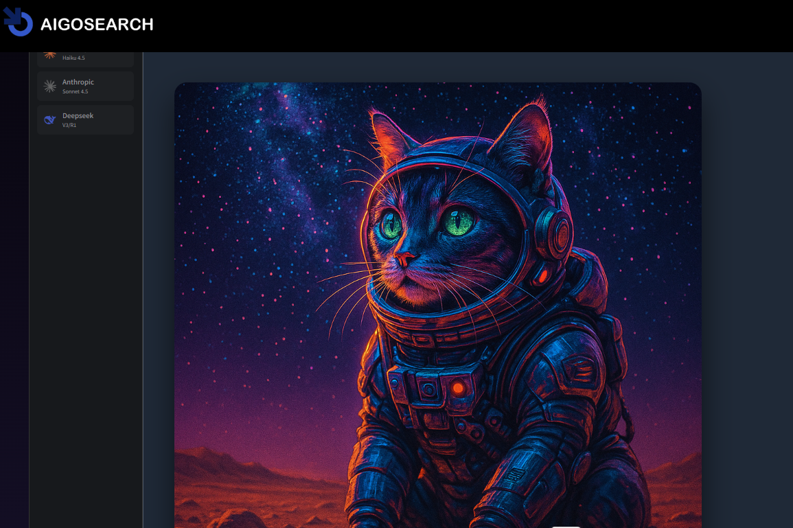 A vibrant cyberpunk-style image of a cat wearing a spacesuit, sitting on the surface of Mars with a starry cosmic background.