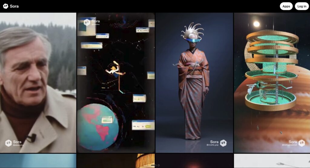 Screenshot of the OpenAI Sora video showcase interface